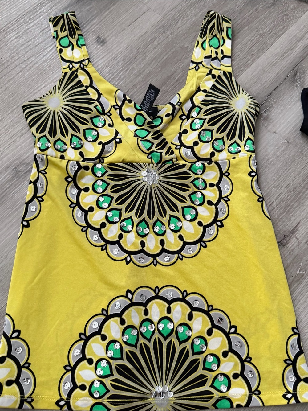 INC International Concepts Yellow Mosaic-Print Tank with Green Accents